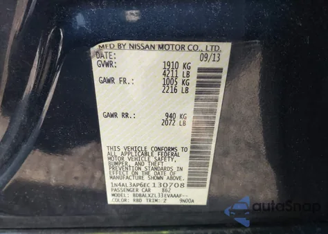 2014 Nissan Altima 2.5 Sl из США, поврежденный, VIN 1N4AL3AP6EC130708